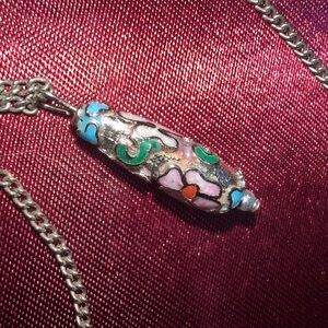 Colorful Vintage Cloisonné Enamel Pendant on a Silver tone Necklace
